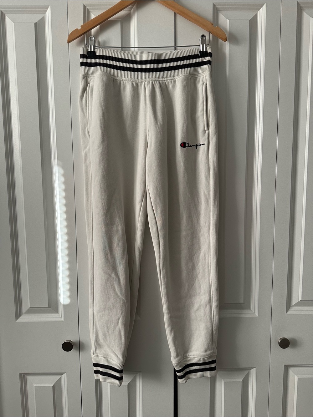 Champion Cream Track Joggers with Black Stripe Waistband
